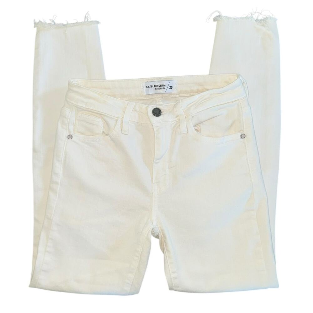 Just Black White Jeans Mid-Rise Distressed Denim Pants Stretch Size 25 White - Picture 10 of 12